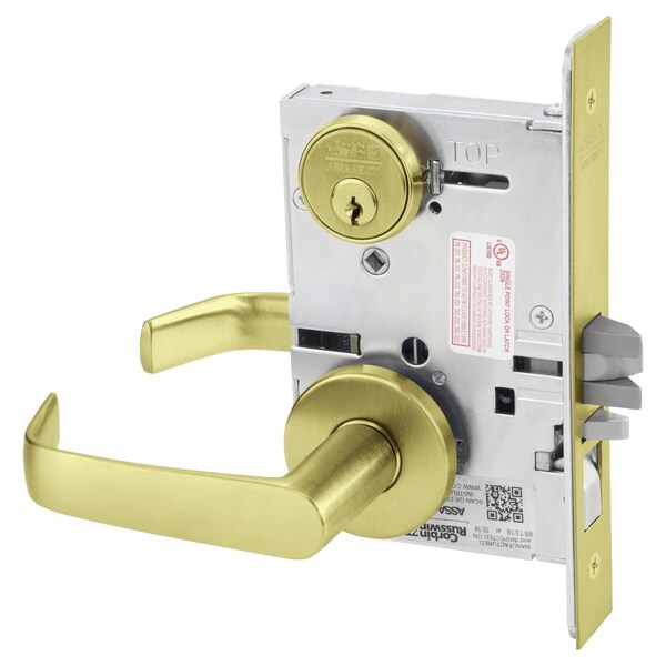 Entrance or Office Mortise Lock, NS Lever, A Rose, Satin Brass